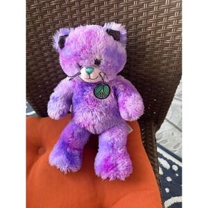 Build a Bear  kitty Purple Tie Dye Peace Sign Stuffed Animal Plush Toy